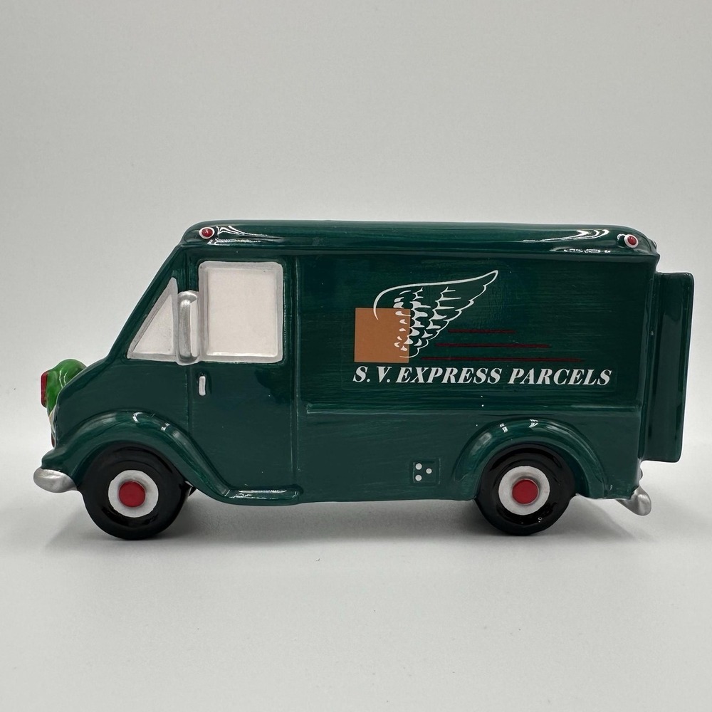 Department 56 SV Express Parcels Green Delivery Truck Christmas Village Ceramic